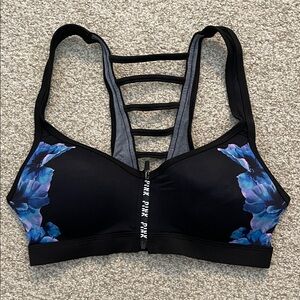 PINK Victoria's Secret Black and Blue Floral Sports Bra